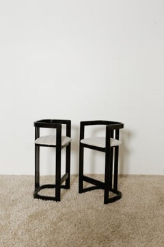 Karl Springer “Onassis” Style 1980s Black Lacquer Bar Stools as a Set