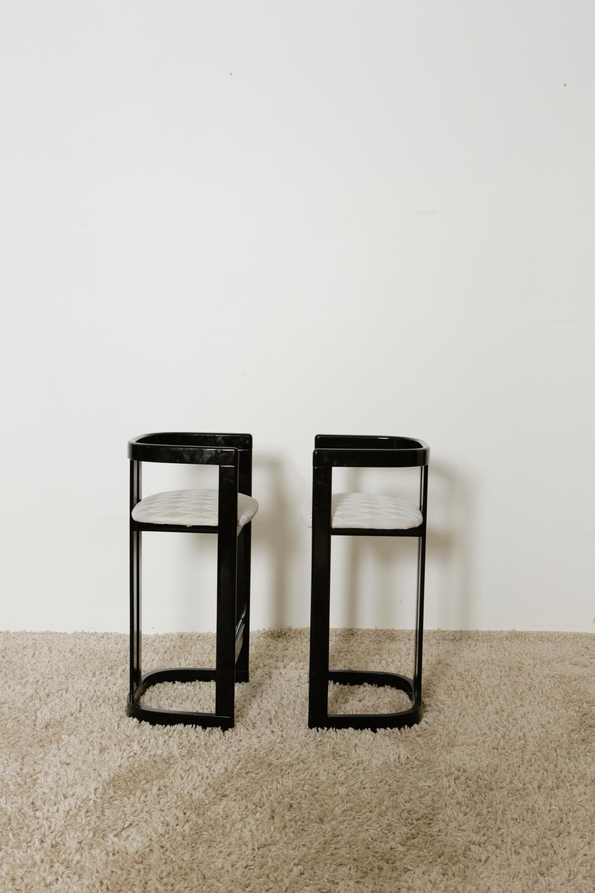 Mid-Century Modern Karl Springer “Onassis” Style 1980s Black Lacquer Bar Stools as a Set