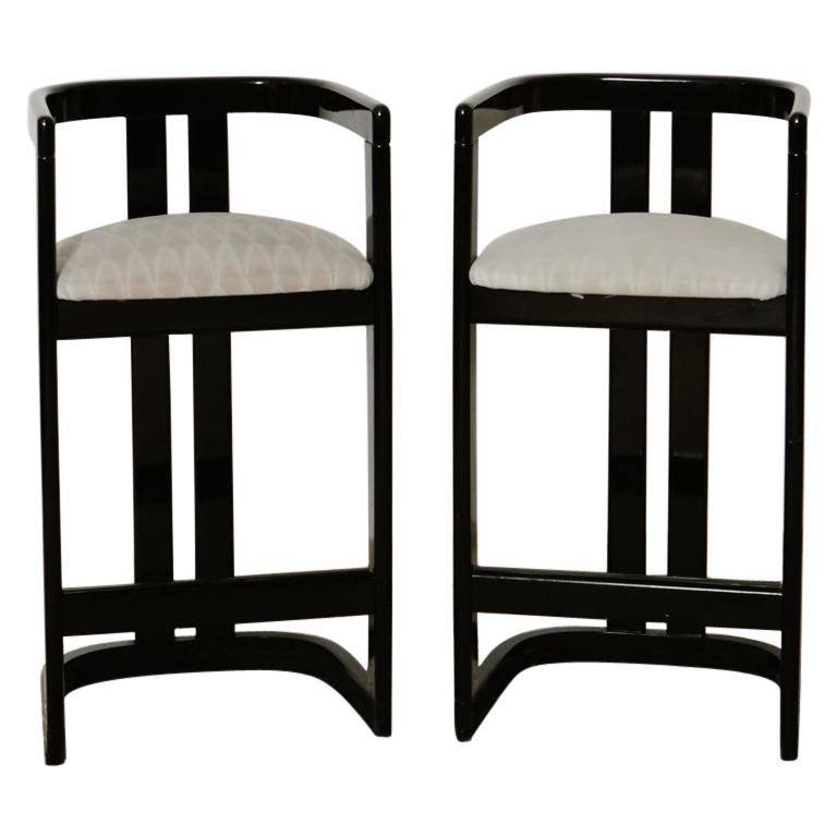 Karl Springer “Onassis” Style 1980s Black Lacquer Bar Stools as a Set