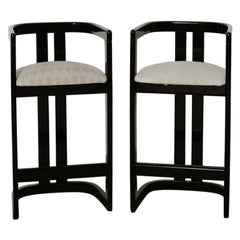 Karl Springer “Onassis” Style 1980s Black Lacquer Bar Stools as a Set