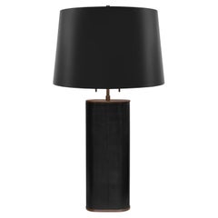 Karl Springer "Oval Table Lamp" in Black Snake Skin and Bronze 1980s