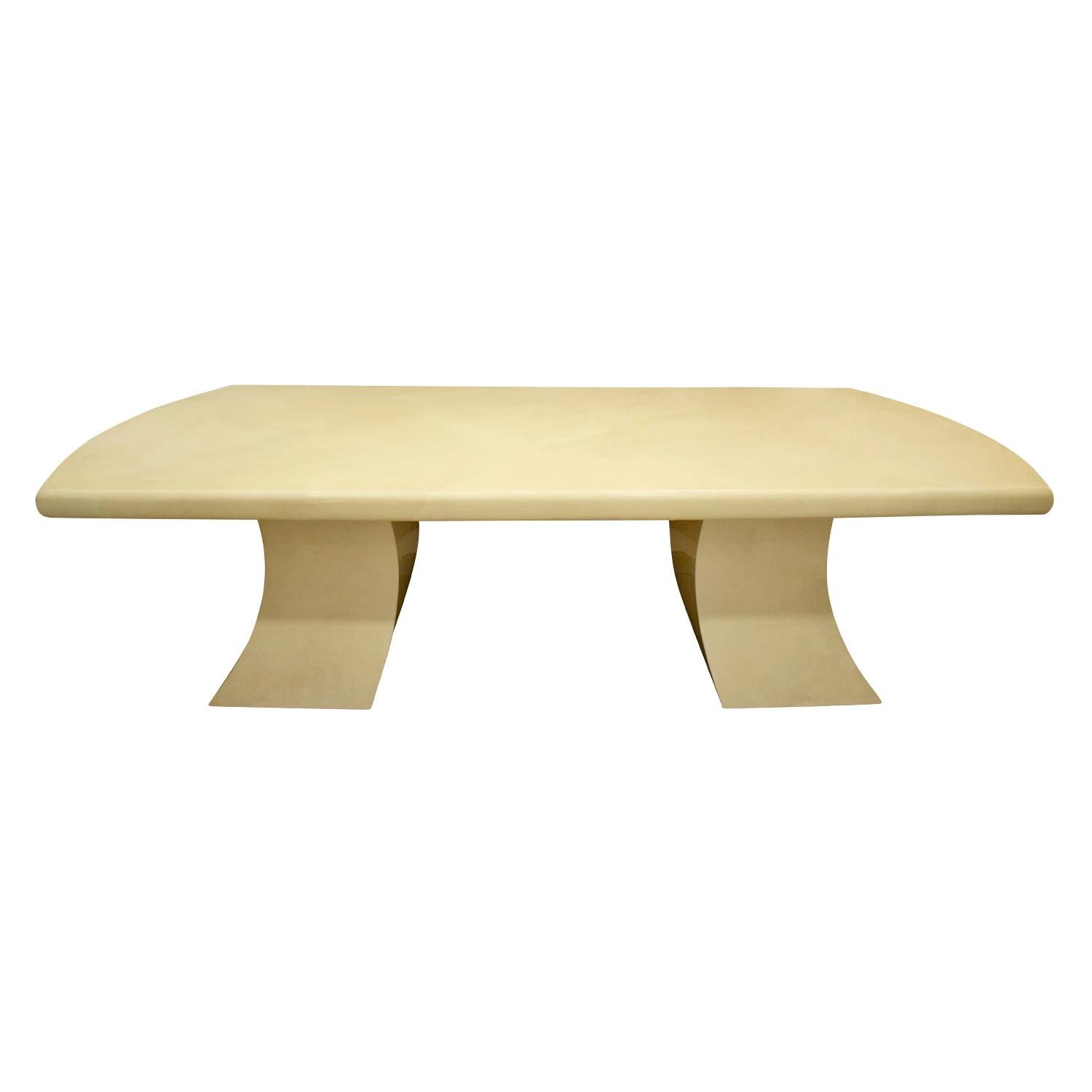Karl Springer "Pagoda Style Dining Table" in Lacquered Goatskin, 1980s