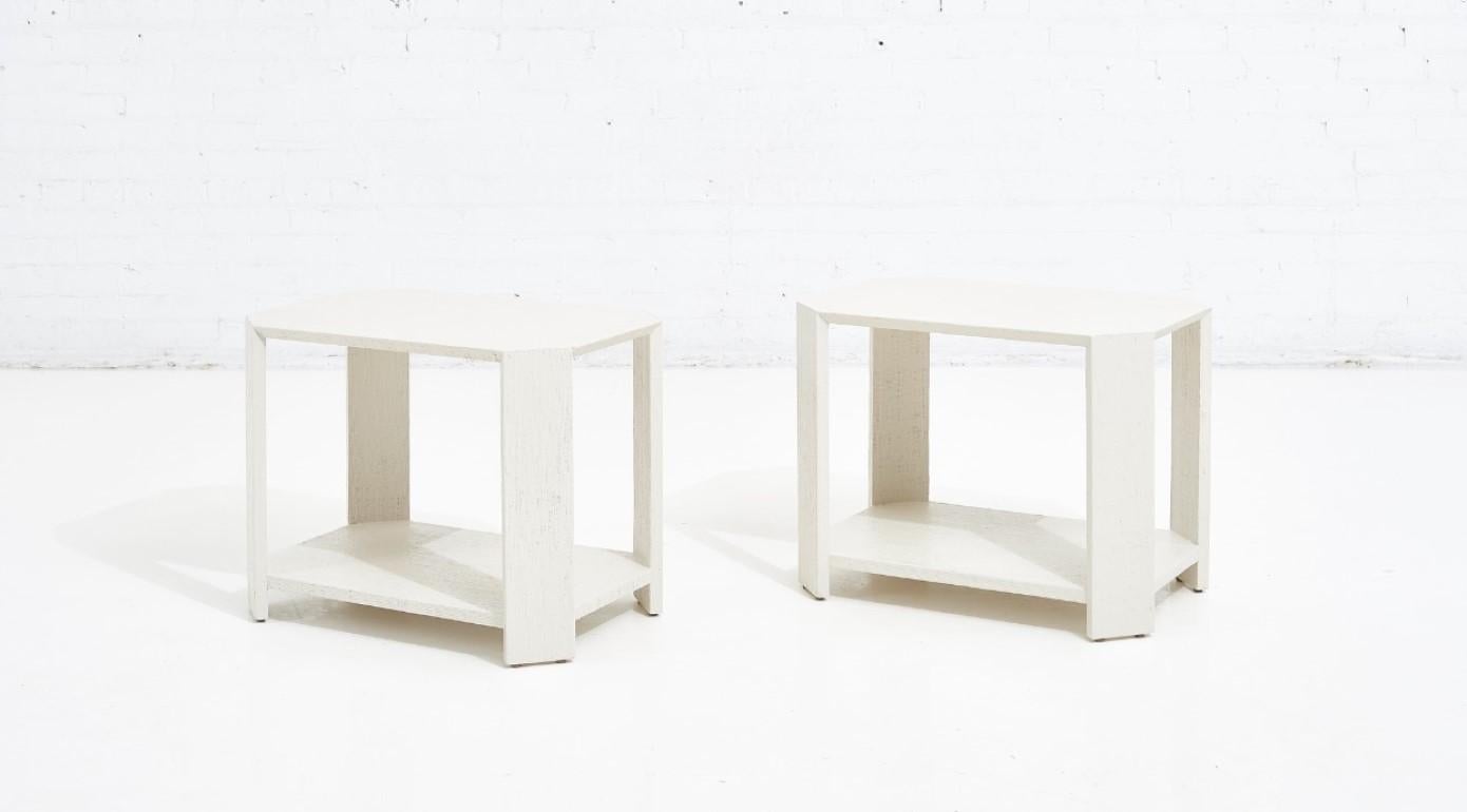 Karl Springer Pair Grasscloth Side Tables, 1970 In Excellent Condition In Chicago, IL