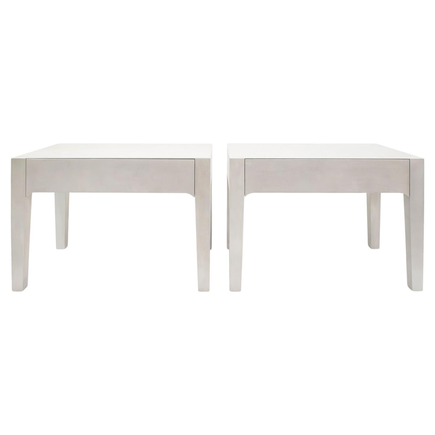 Karl Springer Pair of Bedside Tables in Lacquered Barkwood 1986 (Signed & Dated)