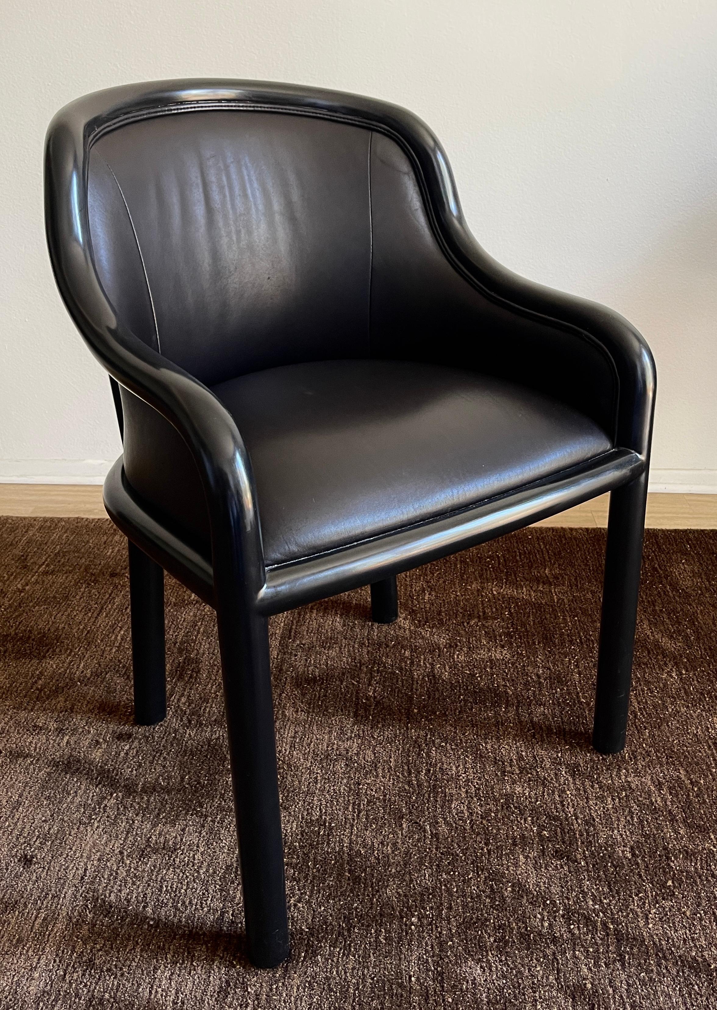 Hand-Crafted Karl Springer Pair of Black Leather Arm Chairs  For Sale