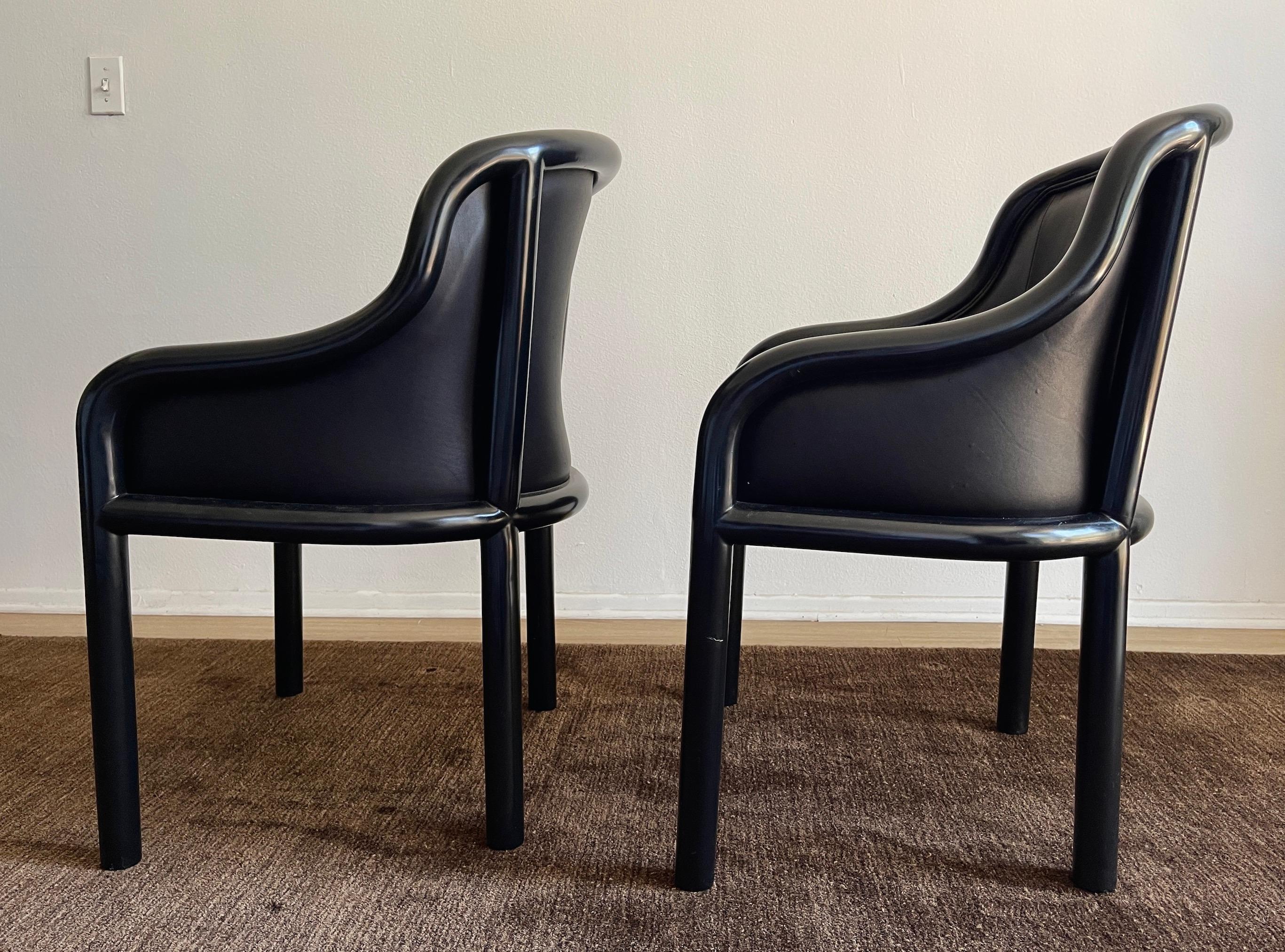 Mid-Century Modern Karl Springer Pair of Black Leather Arm Chairs  For Sale