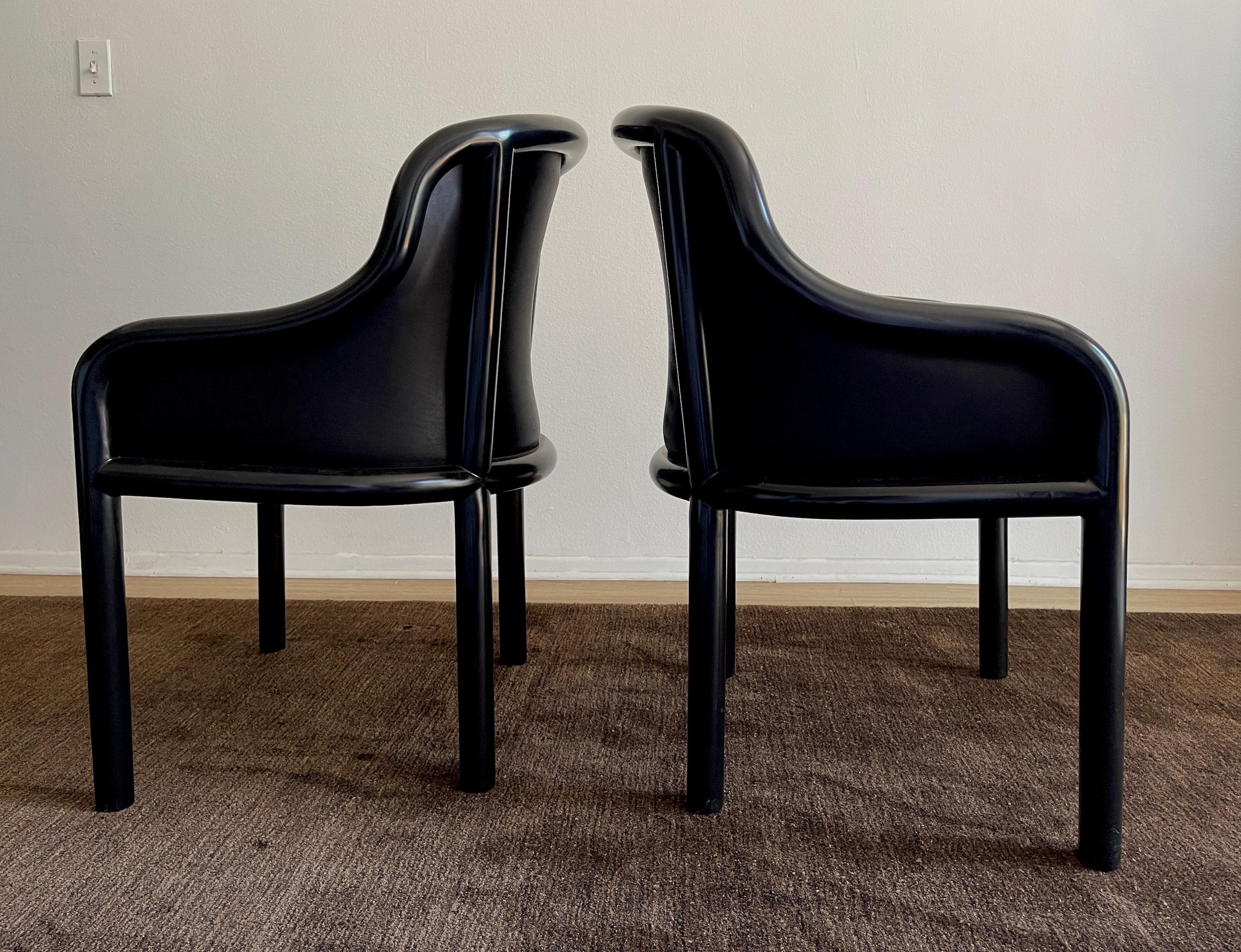 American Karl Springer Pair of Black Leather Arm Chairs  For Sale