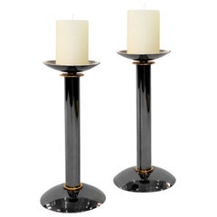 Karl Springer Pair of Candle Holders in Gunmetal and Brass, 1970s