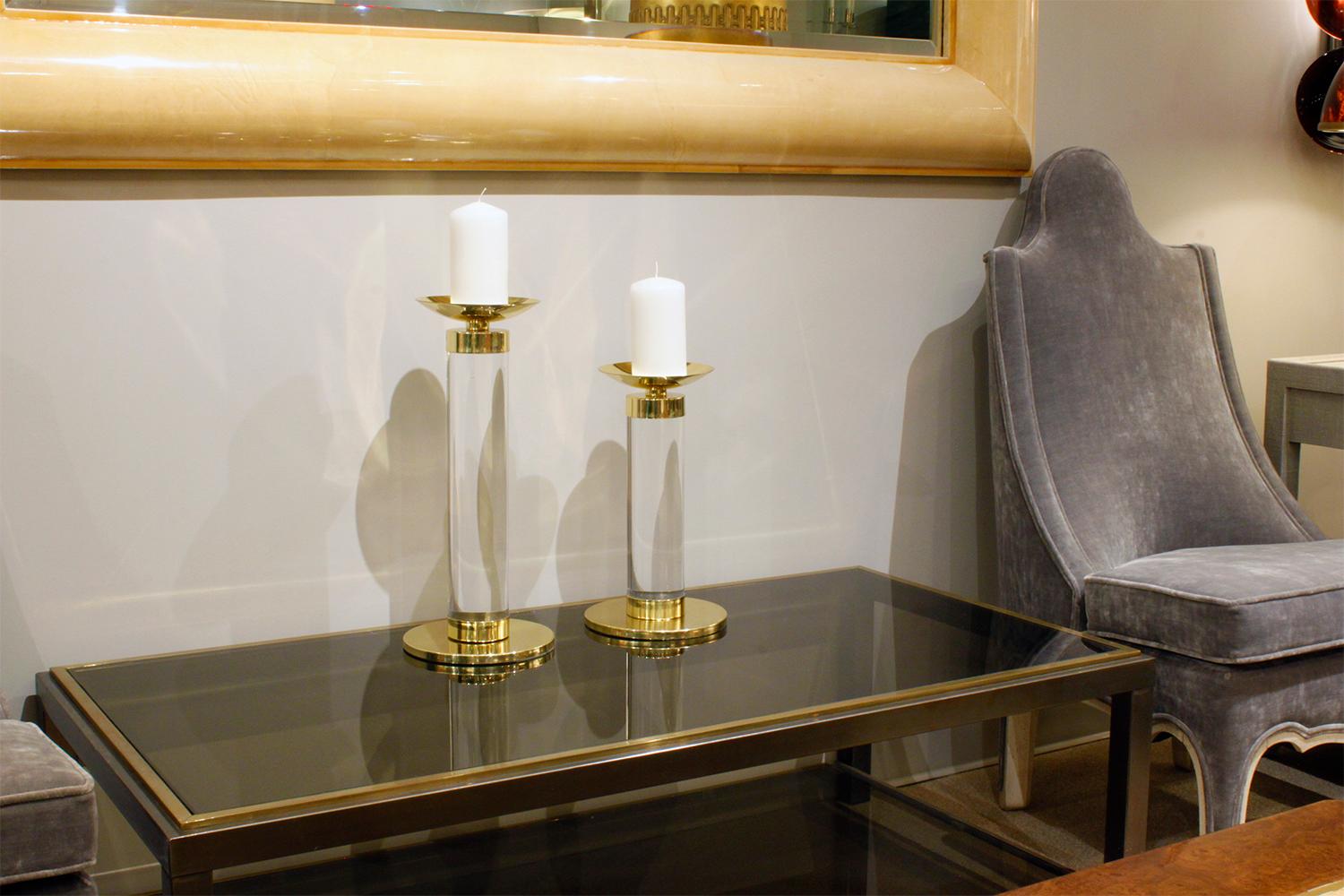 Late 20th Century Karl Springer Pair of Candleholders in Lucite and Brass, 1970s