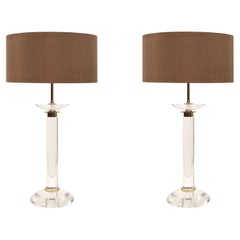Karl Springer Pair of "Candlestick Lamps" in Solid Lucite and Brass 1970s
