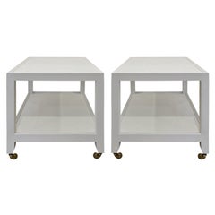 Karl Springer Pair of End Tables in Lacquered Linen, ca 2000 'Signed'