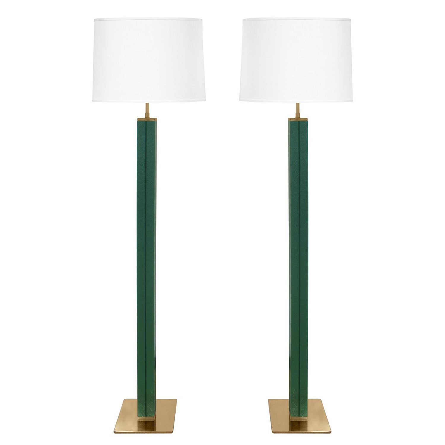 Karl Springer Pair of Floor Lamps in Green Emu Leather 1970s