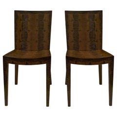 Karl Springer Pair of "J.M.F. Chairs" in Embossed Lizard 1983 (Signed & Dated)
