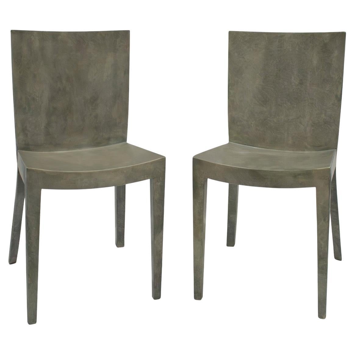 Karl Springer Pair of "J.M.F. Chairs" in Gray Goatskin Lacquer 1980s