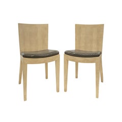 Karl Springer Pair of J.M.F. Chairs in Ivory Embossed Lizard with Cushions 1980s