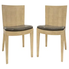 Karl Springer Pair of J.M.F. Chairs in Ivory Embossed Lizard with Cushions 1980s