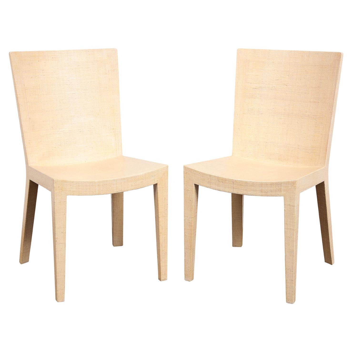 Karl Springer Pair of "JMF Chairs" in Lacquered Raffia 1993 'Signed' For Sale