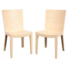 Used Karl Springer Pair of "JMF Chairs" in Lacquered Raffia 1993 'Signed'