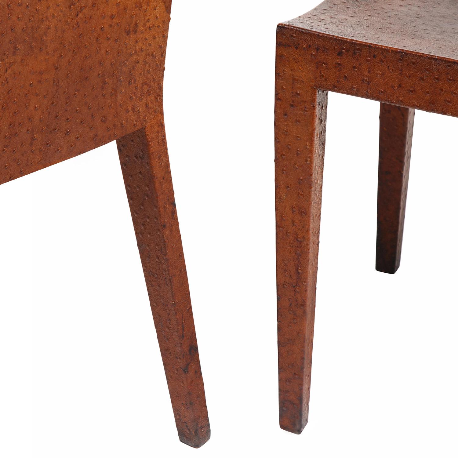 American Karl Springer Pair of Jmf Chairs in Ostrich Skin, 1982, 'Signed' For Sale