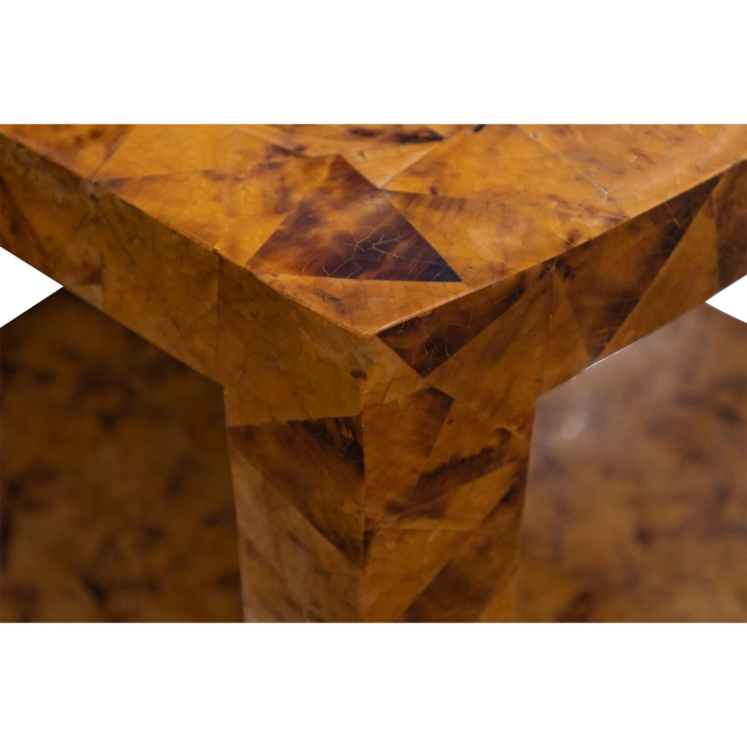 Karl Springer Pair of Large Tessellated Penshell End Tables 1980s (Signed) In Excellent Condition For Sale In New York, NY