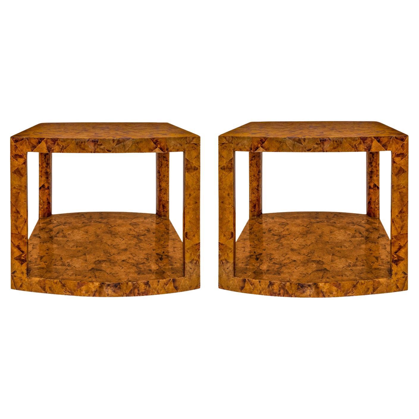 Karl Springer Pair of Large Tessellated Penshell End Tables 1980s (Signed) For Sale