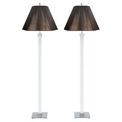 Karl Springer Pair of Lucite and Chrome Floor Lamps 1970s