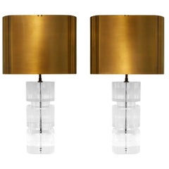 Karl Springer Pair of Lucite Table Lamps with Bronze Shades 1980s 'Signed'