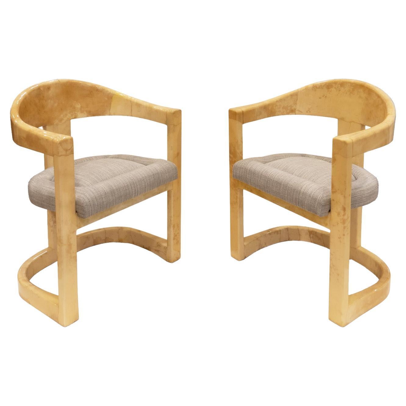 Karl Springer Pair of "Onassis Chairs" in Lacquered Goatskin 1970s