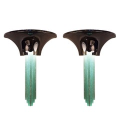 Karl Springer Pair of "Purcell Sconces" in Gunmetal with Hand-Chipped Glass 1980