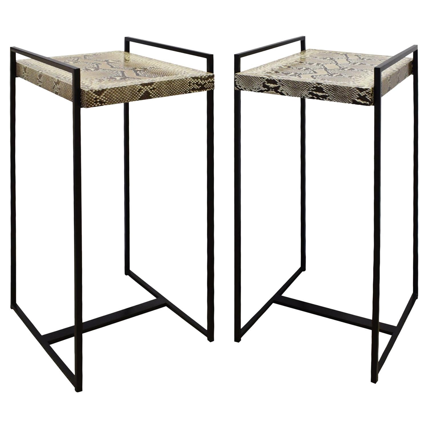 Karl Springer Pair of Rare "Anna" Side Tables with Python Tops 1994 'Signed'