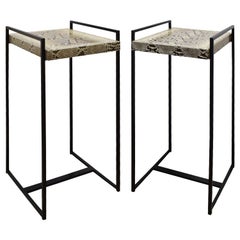 Karl Springer Pair of Rare "Anna" Side Tables with Python Tops 1994 'Signed'