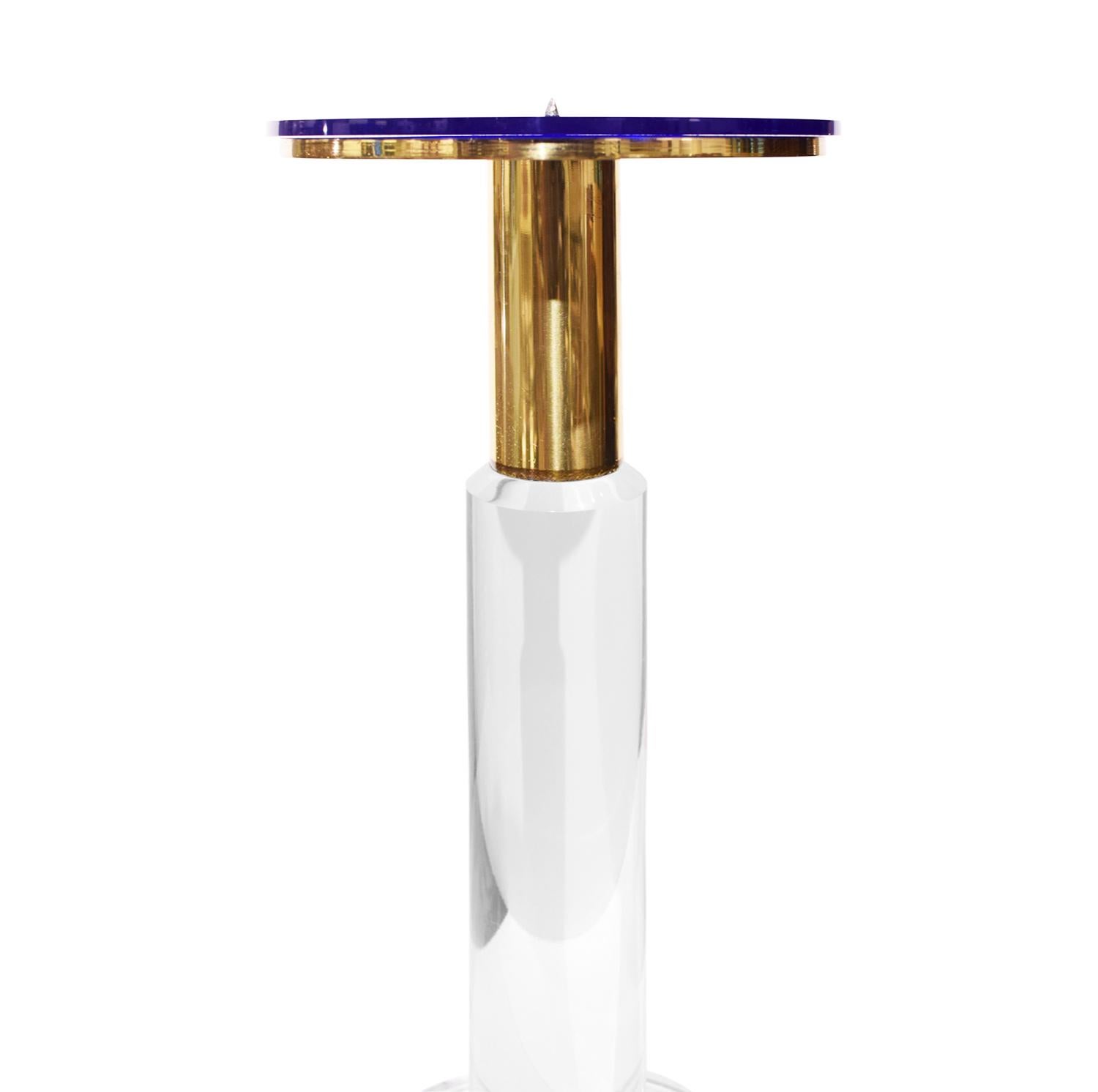 Hand-Crafted Karl Springer Rare Prototype Candleholders in Lucite and Brass circa 1985, Pair