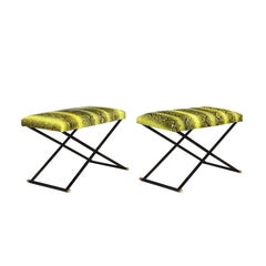 Karl Springer Pair of Rare X Benches with Python Seats, 1980s