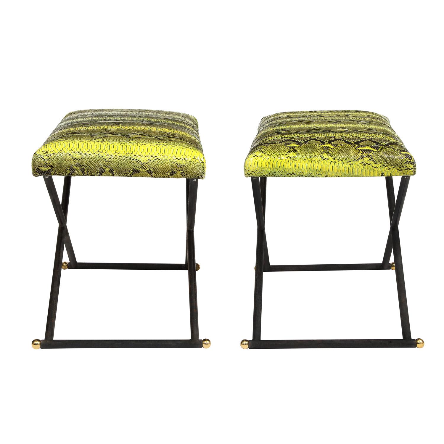 Modern Karl Springer Pair of Rare X Benches with Python Seats, 1980s
