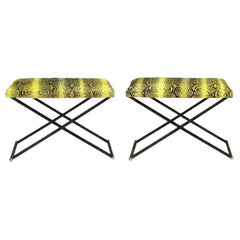 Karl Springer Pair of Rare X Benches with Python Seats, 1980s