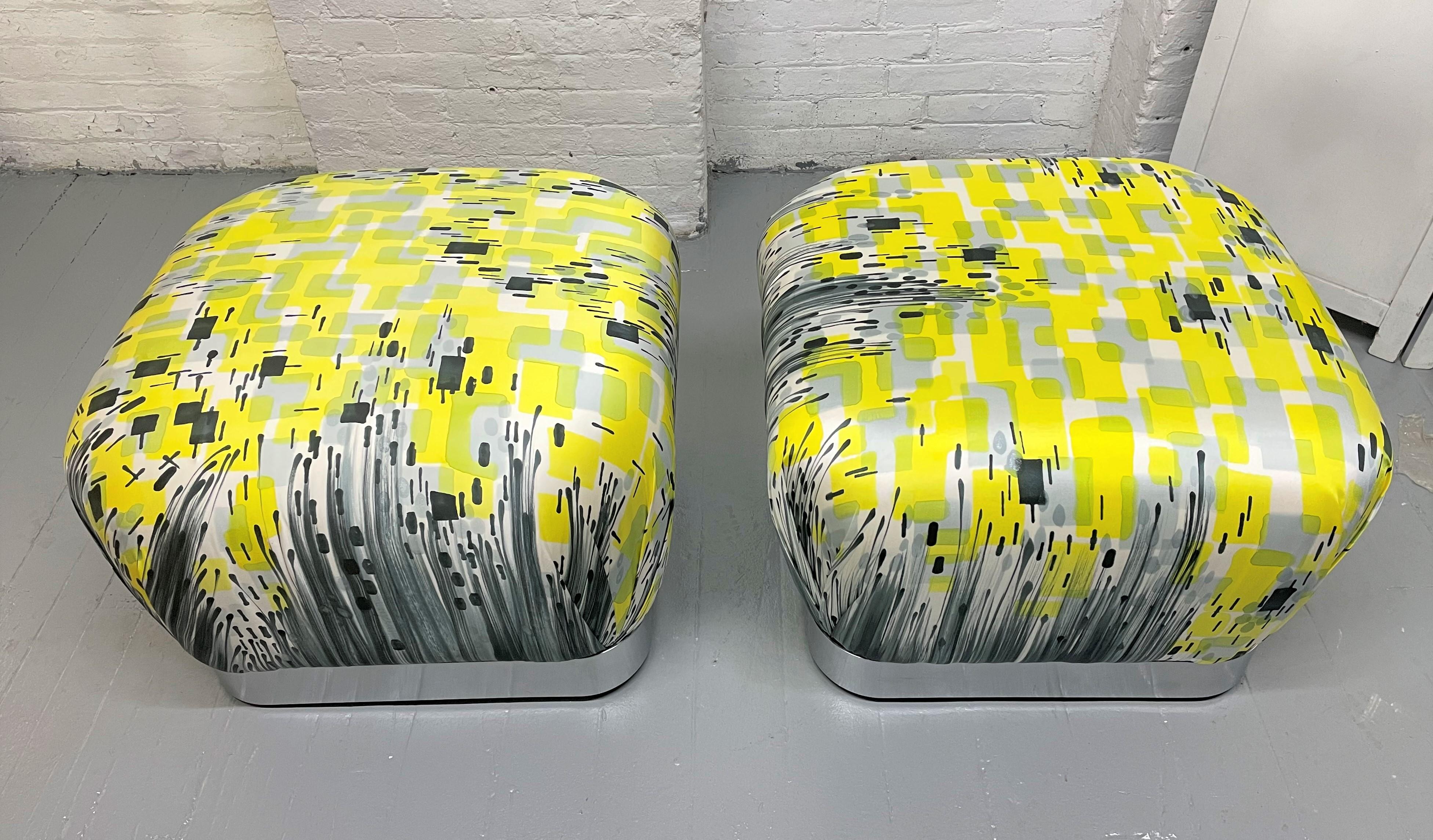 Modern Karl Springer Pair of Souffle Ottomans For Sale