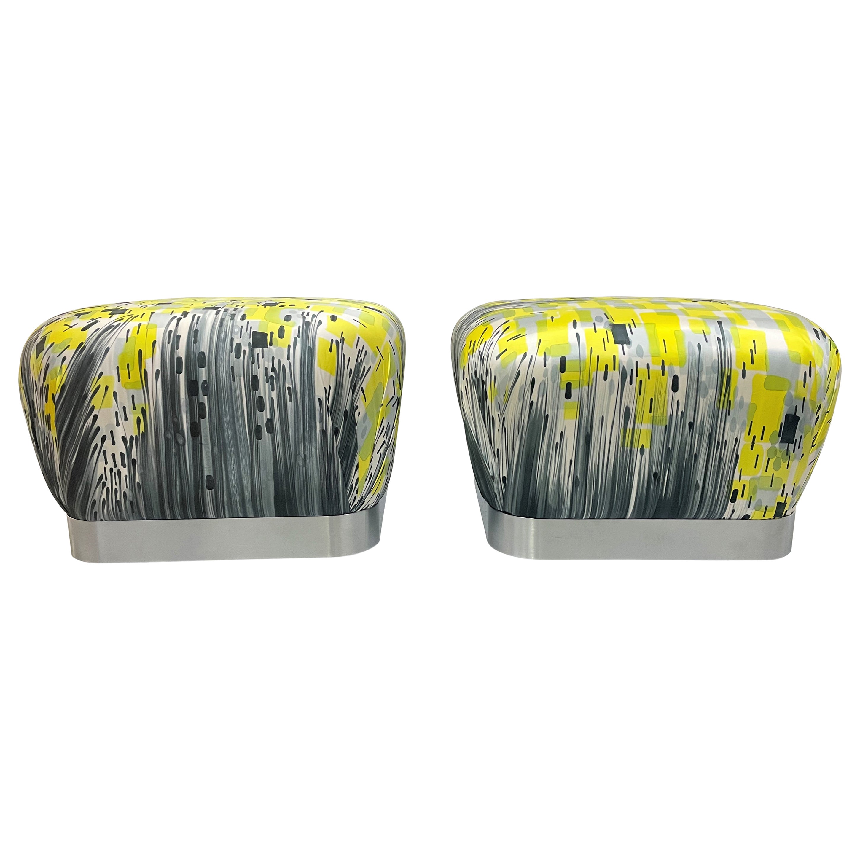 Karl Springer Pair of Souffle Ottomans
