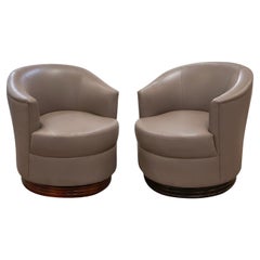Karl Springer Pair of Sumptuous Leather Swivel Chairs 1980s