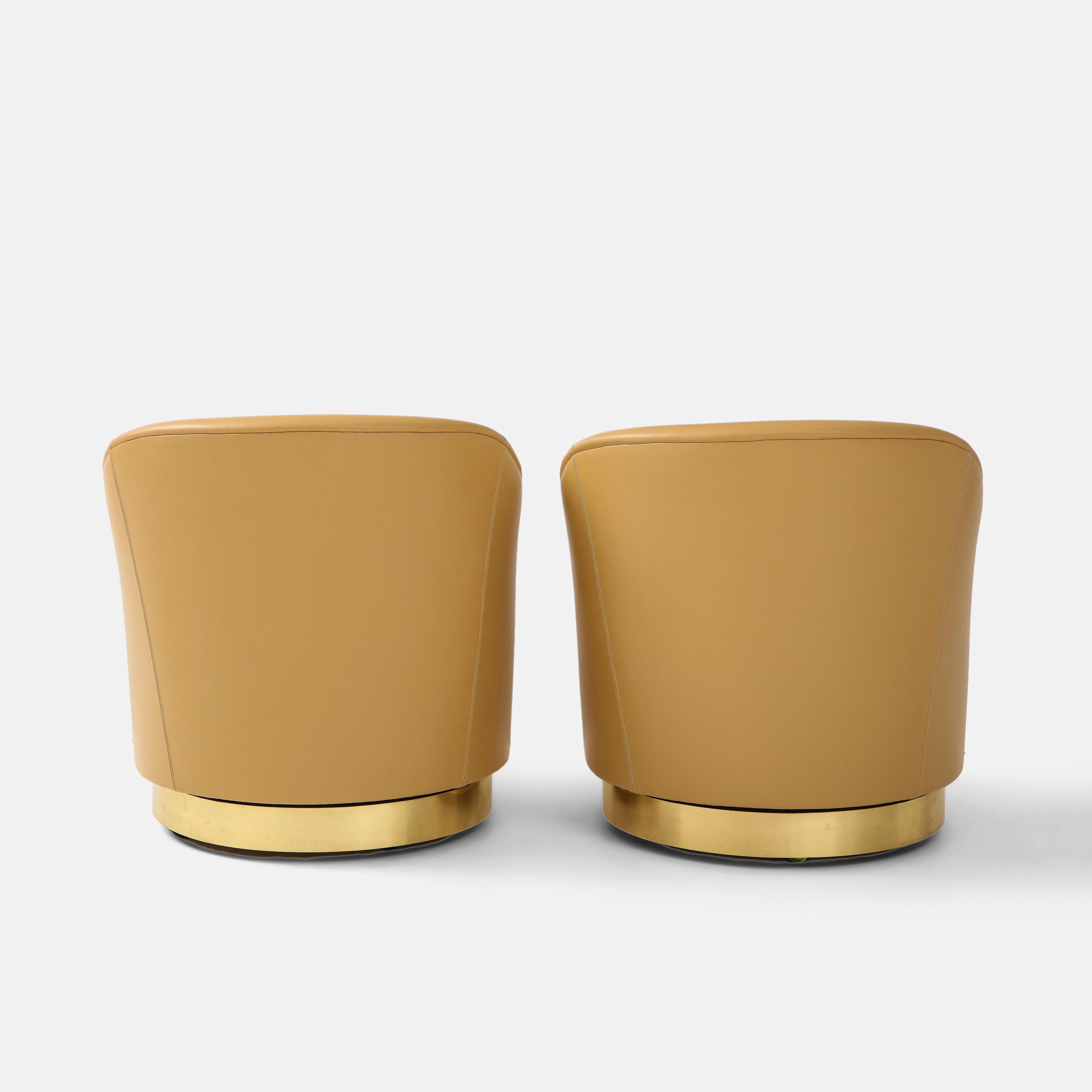 Karl Springer Pair of Swivel Chairs in Camel Edelman Leather and Brass, 1980s 2