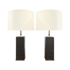 Karl Springer Pair of Table Lamps In Bronze With Ebonized Python ca 1972