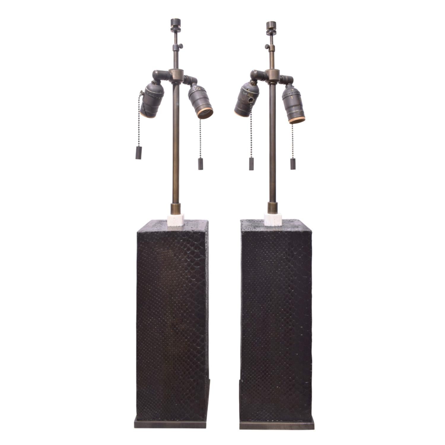 Late 20th Century Karl Springer Pair of Table Lamps In Bronze With Black Cobra ca 1972