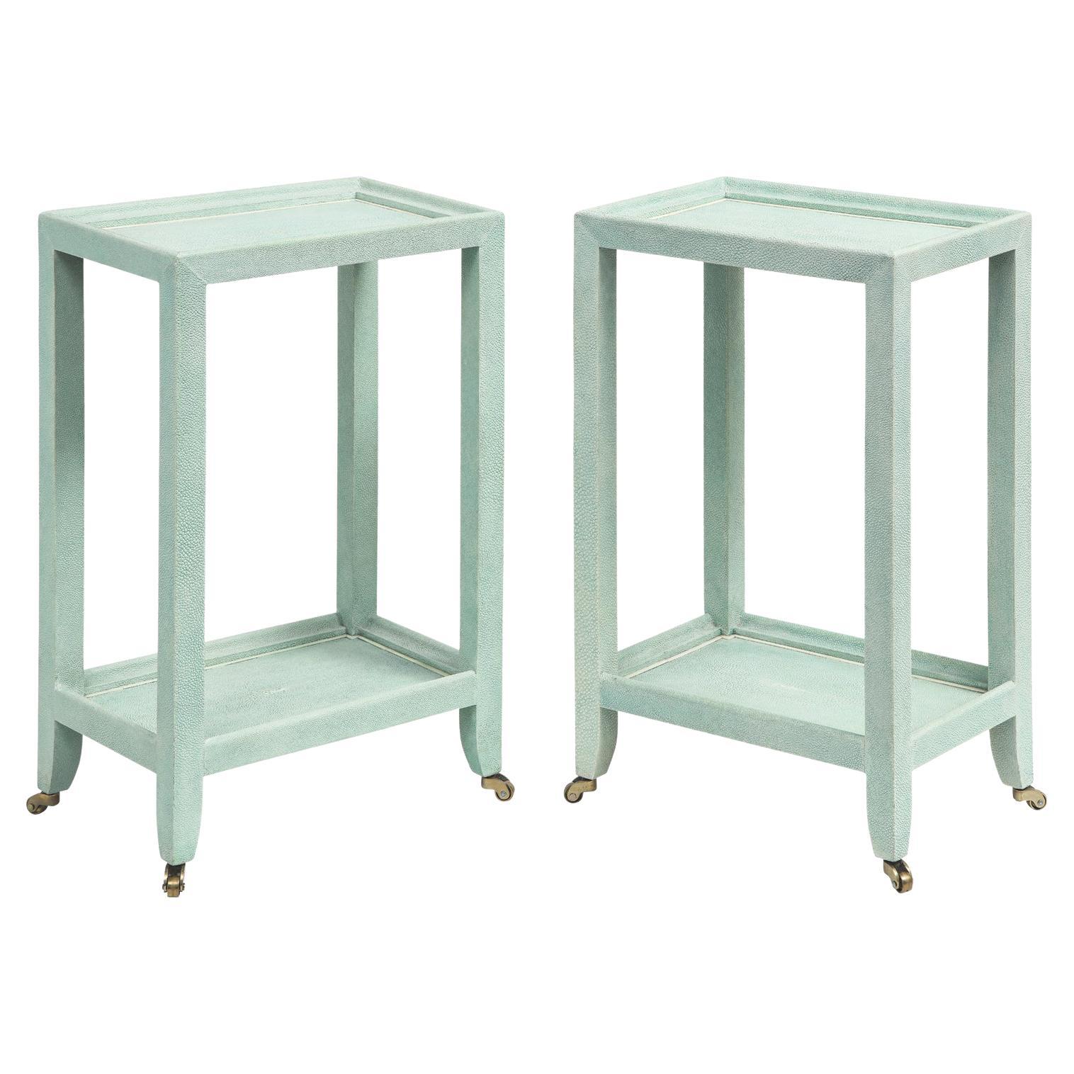 Karl Springer Pair of "Telephone Style Tables" in Mint Shagreen 2002 'Signed'