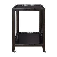 Karl Springer Pair of Telephone Tables in Lacquered Black Cobra 1990s 'Signed'