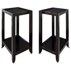 Karl Springer Pair of Telephone Tables in Lacquered Black Cobra 1990s 'Signed'