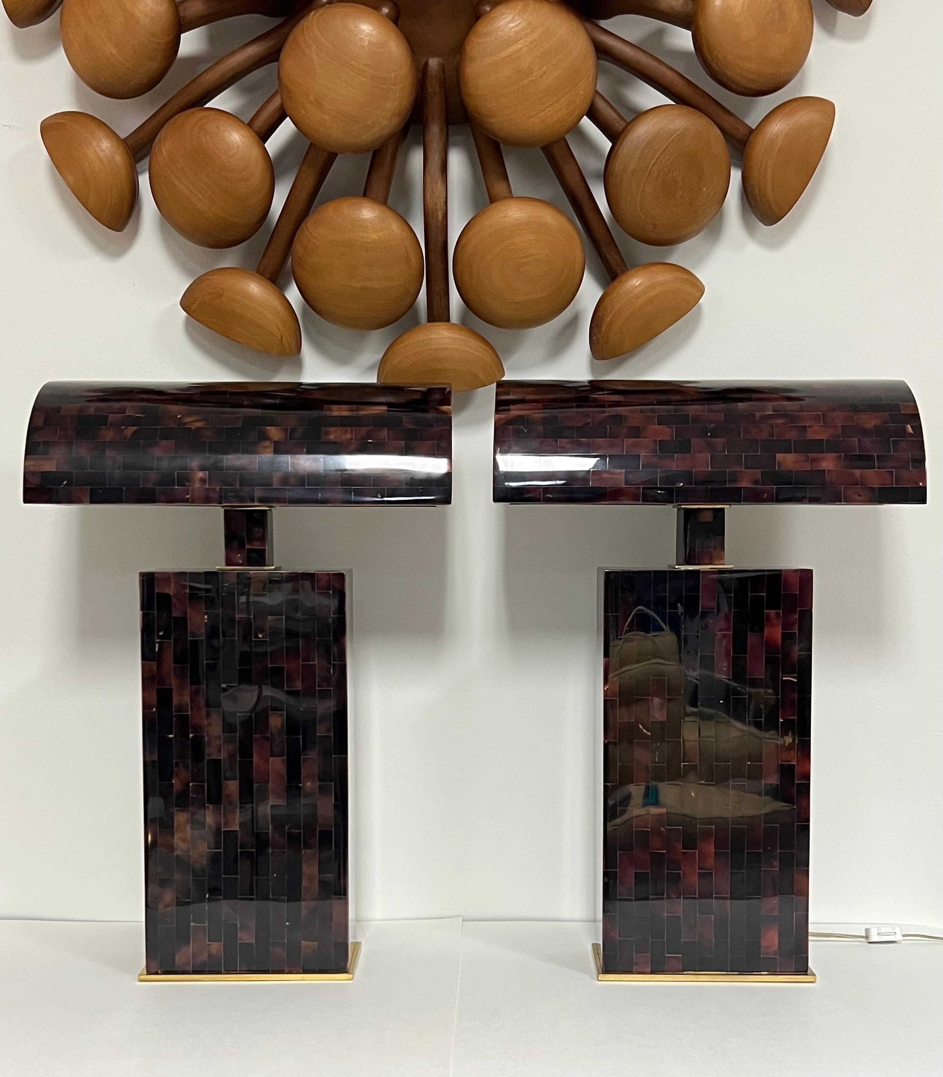 Karl Springer Pair of Tortoise Style Penshell Table Lamps 4