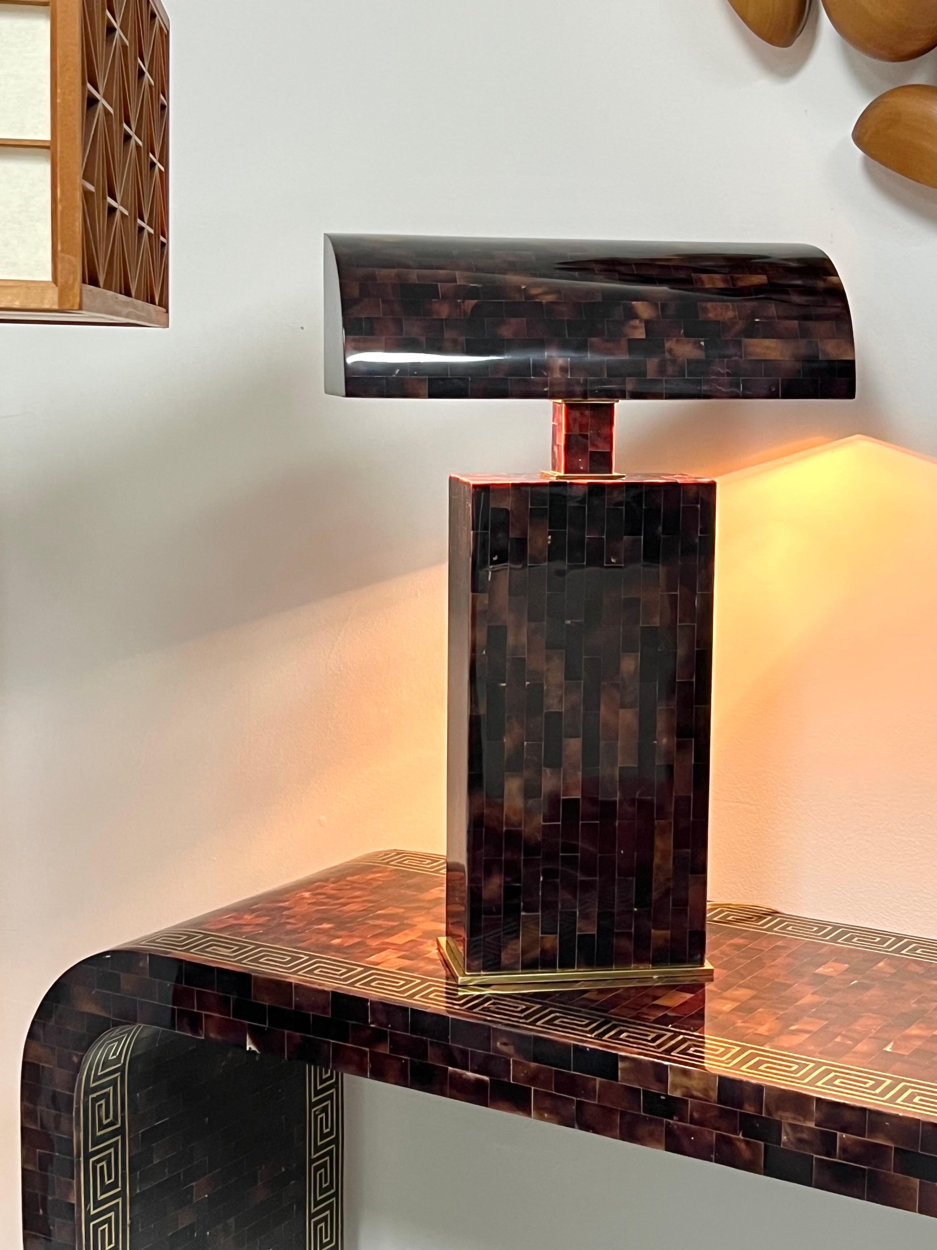 Karl Springer Pair of Tortoise Style Penshell Table Lamps 3