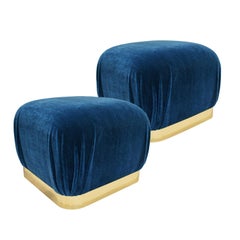 Karl Springer Pair "Souffle" Ottomans with Brass Bases ca 2000