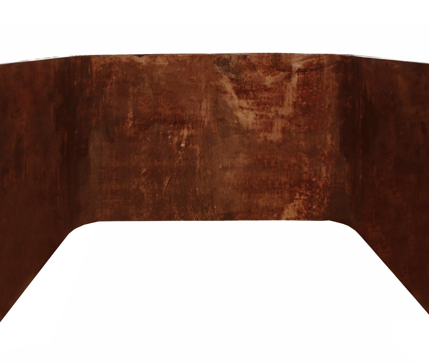 Petit waterfall coffee table in lacquered goatskin by Karl Springer, American, 1970s. The underside of the table is also finished in lacquered goatskin. The quality of this table is extraordinary.