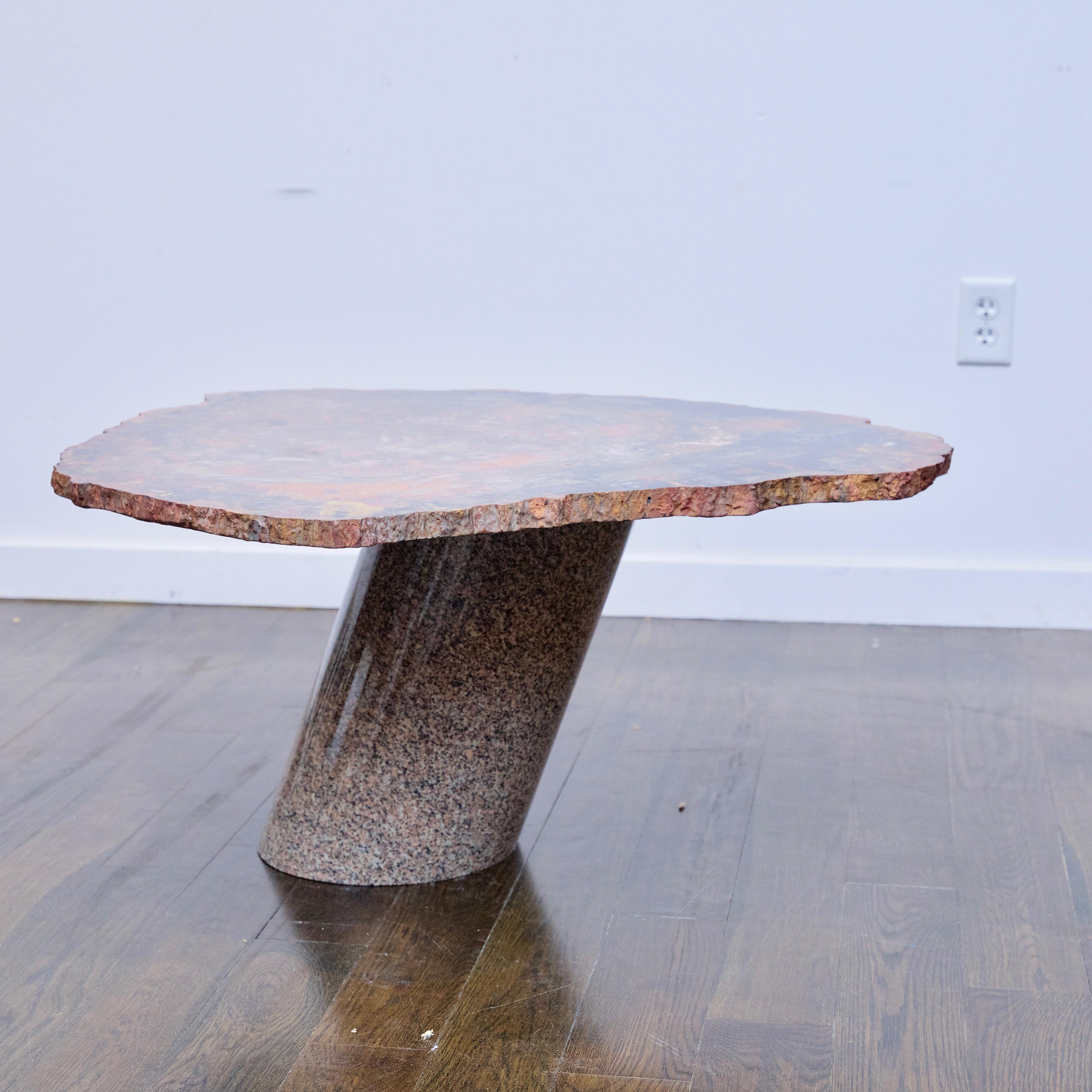 20th Century Petrified Wood Table Top with Married Granite Base 
