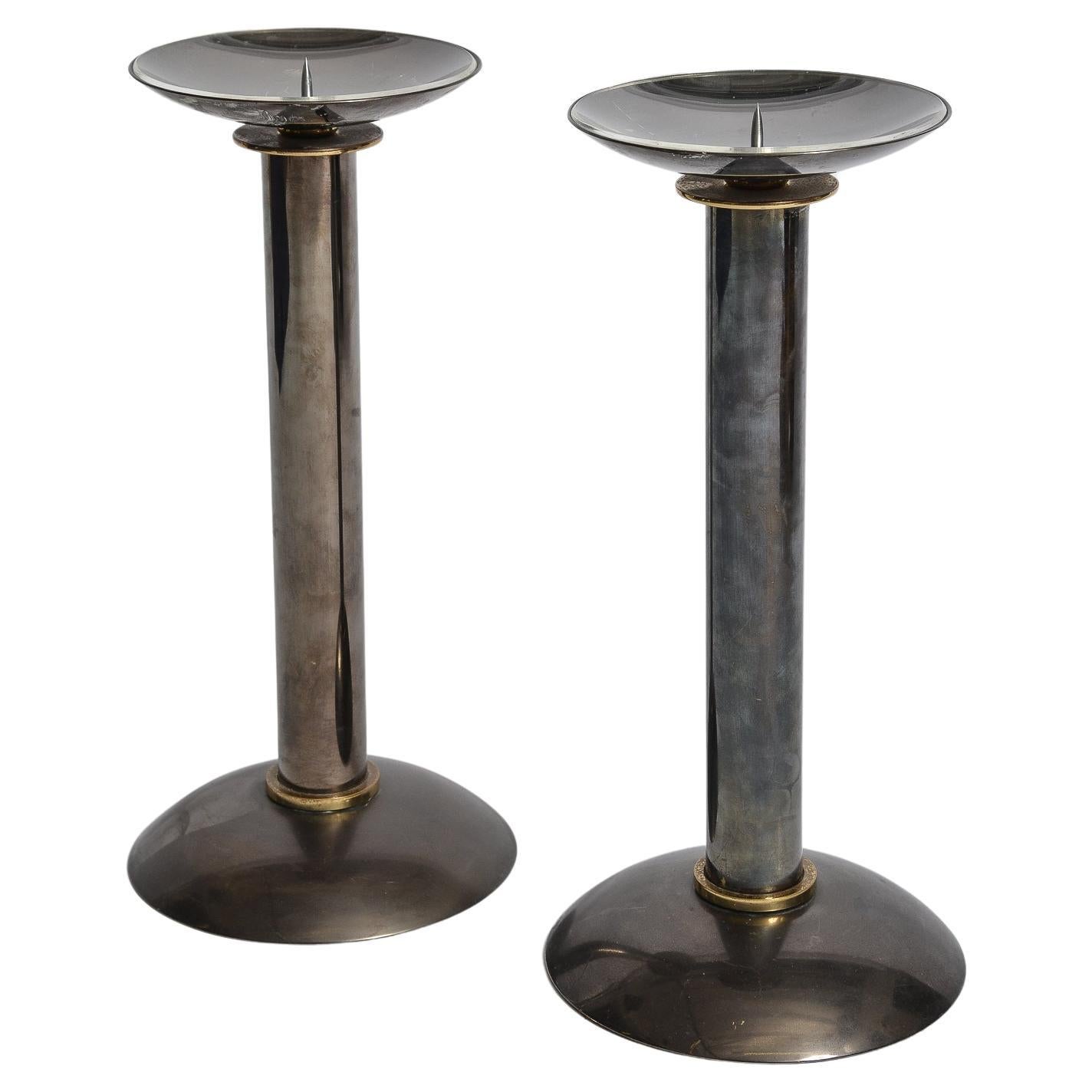 Karl Springer Pewter Finish Candlesticks